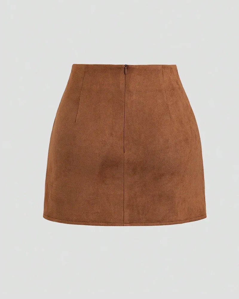 Retro Pleated Faux Suede Slim-fit Mid-waist Skirt