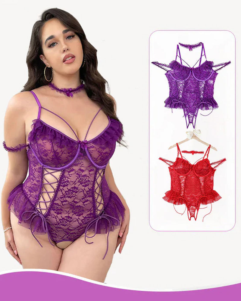 Plus Size Sheer Lace Bodysuits