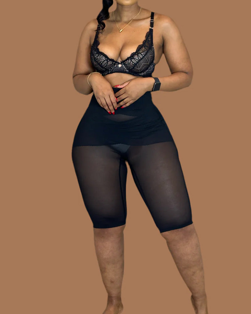 Women's Double Cross Mesh Seamless High Waist Tummy Lifting Buttocks Shaping Tights