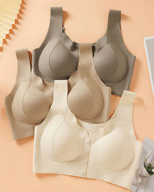 Women's V Neck Front Closure Seamless Wire-free Comfortable Breathable Vest Bra