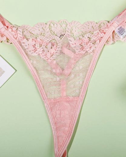Sexy Lace See-Through Heart-Shaped Buckle Lingerie Set