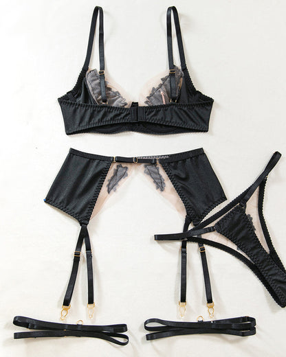 Sexy Mesh See-Through Flower Embroidery Push-Up Bra Sexy Lingerie Set