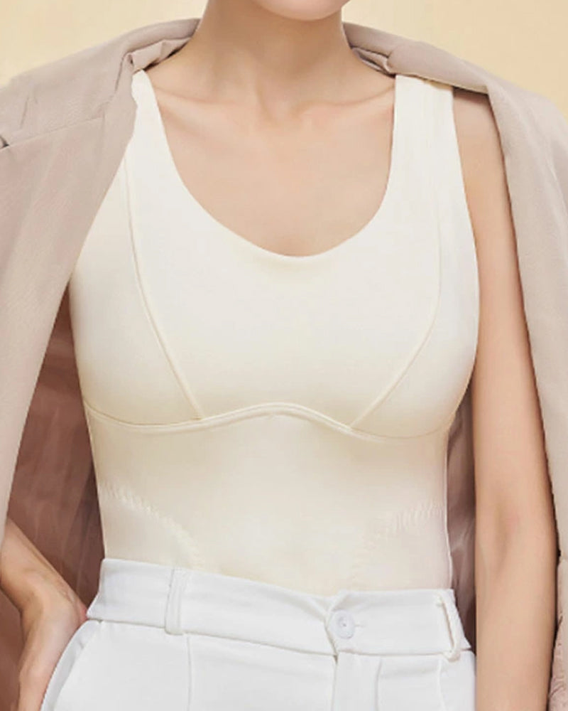 Silk Patch Fleece-Lined Fixed Cups Wire-Free Comfortable Warm Vest