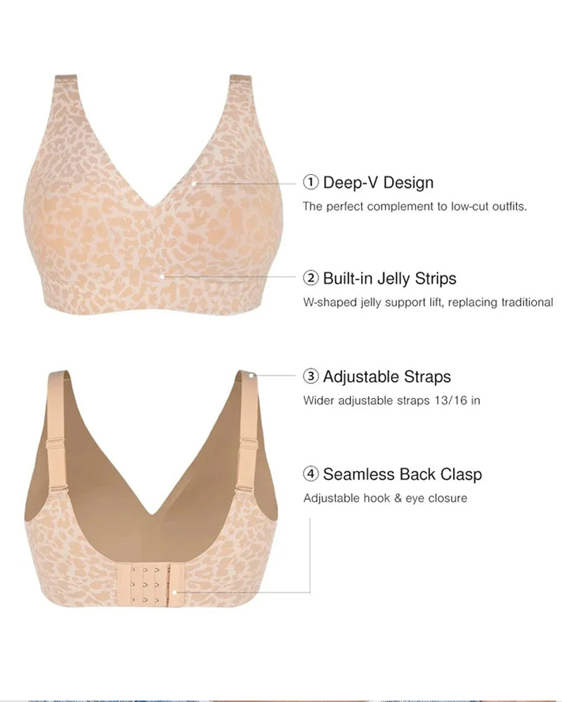 Leopard Print Wire-Free Comfortable Push-Up Seamless T-Shirt Bra