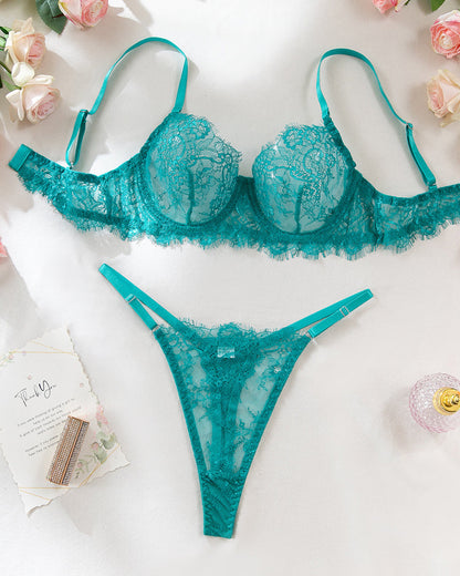 Sexy Lace Sheer Bra and Thong Lingerie Set