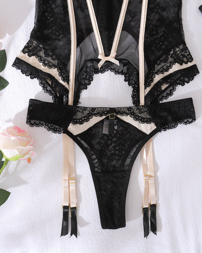 Colorblock Sheer Lace Shaping Lingerie Set
