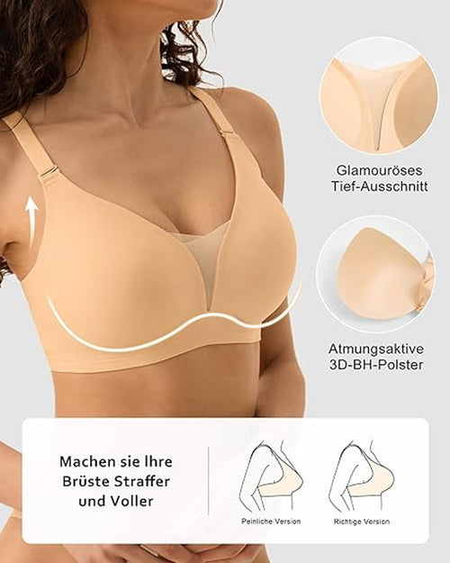 V-neck Comfortable Breathable Seamless Wire-free Push-up Mesh Bra