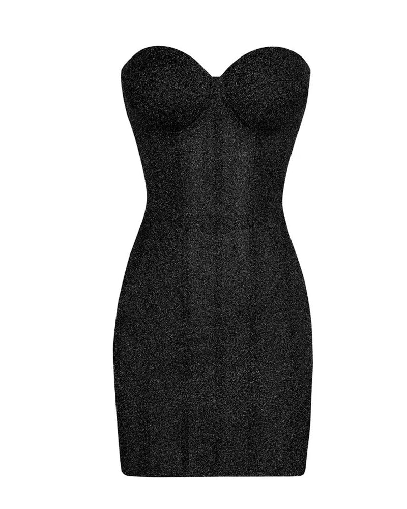 Sexy Christmas Shimmering Strapless Drawstring Dress