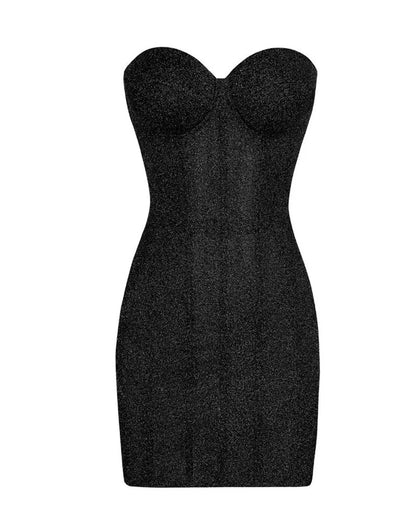 Sexy Christmas Shimmering Strapless Drawstring Dress