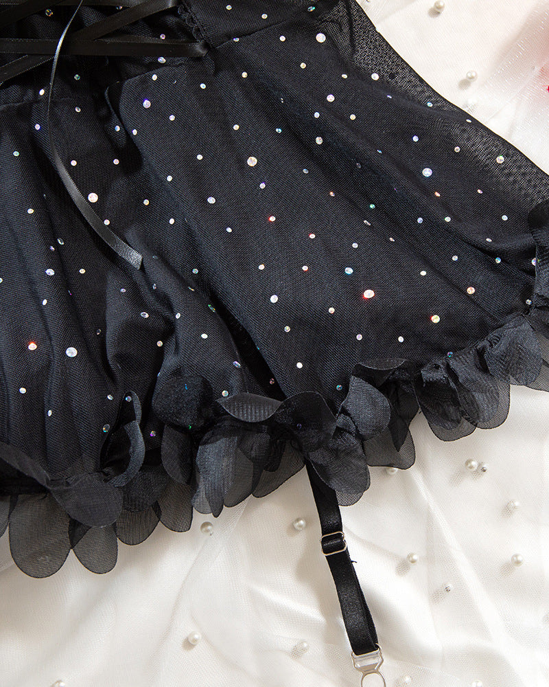 Sexy French-style Lace Mesh Sequined Lingerie Set