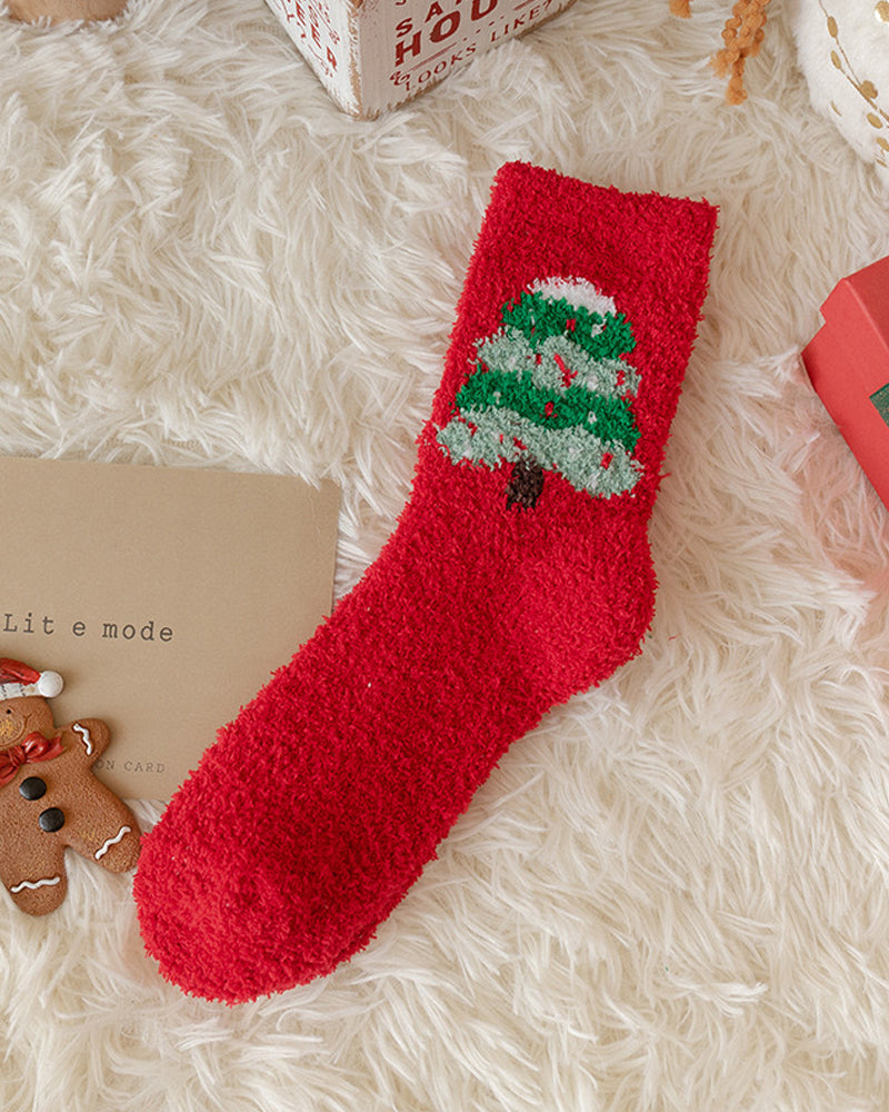 Christmas Coral Fleece Fun Print Mid-calf Warm Socks