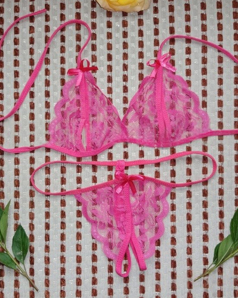 Sexy Open-Crotch Exposed Breasts Lace Lingerie Set