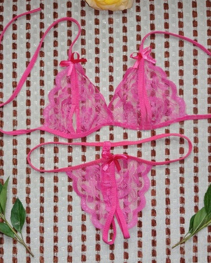 Sexy Open-Crotch Exposed Breasts Lace Lingerie Set
