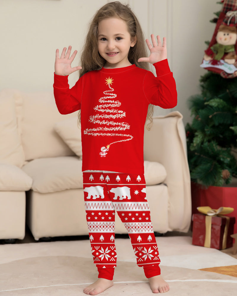 Christmas Tree Print Crew Neck Long-sleeved Family Pajama Set