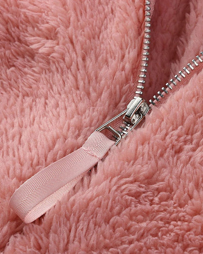 Teddy Bear Ear Zipper Hooded Plush Long-Sleeved Pants Onesie Pajamas