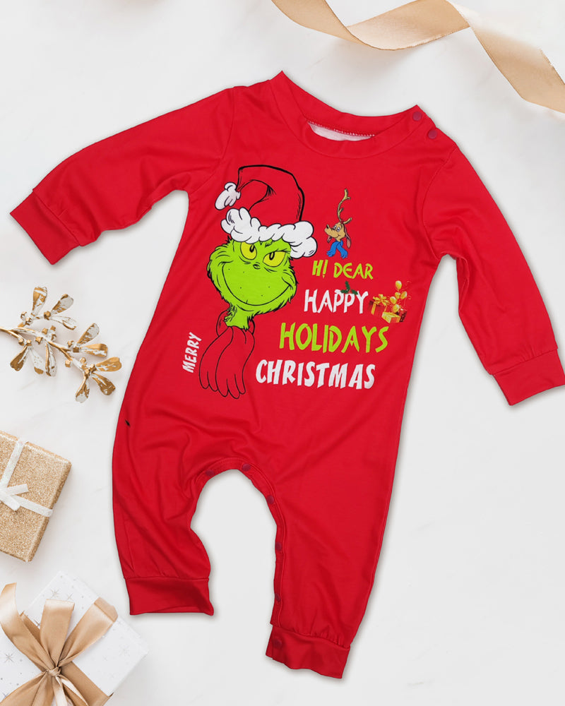 Christmas Grinch Color Block Fun Print Crew Neck Family Pajama Set
