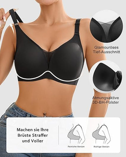 V-neck Comfortable Breathable Seamless Wire-free Push-up Mesh Bra