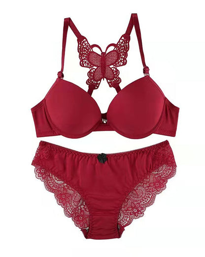 Front-fastening Underwire Butterfly Back Bra and Lace Patchwork Panty Set