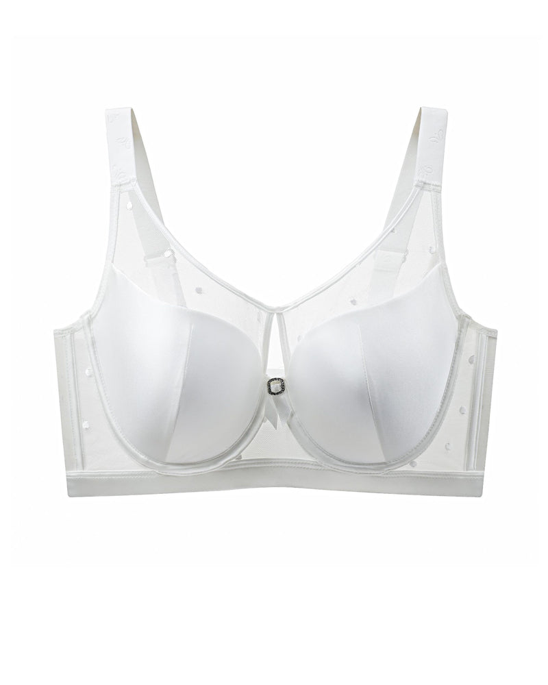 Satin Mesh See-through Patchwork Underwire Plus Size Push-up Bra