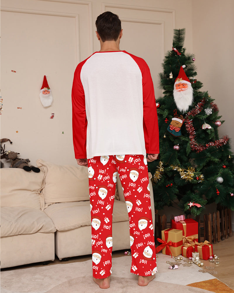 Santa Claus Print Round Neck Raglan Sleeve Color Block Parent-Child Lounge Pajama Set
