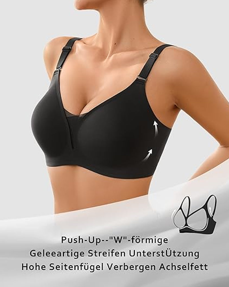 V-neck Comfortable Breathable Seamless Wire-free Push-up Mesh Bra