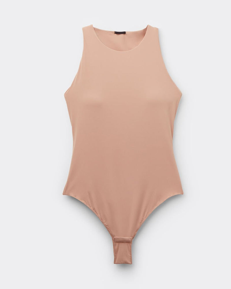 Round Neck Seamless with Bra Cups Tight-fitting Stretch Bodysuit