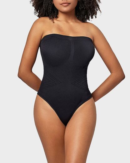Seamless Shaping Bandeau Thong Bodysuit with Removable Straps