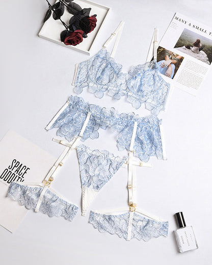 Sexy Flower Lace Mesh Splicing Transparent Sex Set