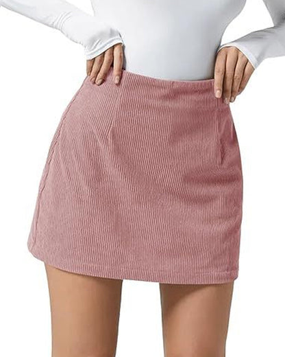 Corduroy Casual High-waisted A-line Mini Skirt