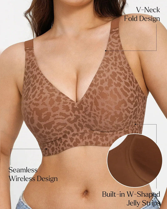 Leopard Print Wire-Free Comfortable Push-Up Seamless T-Shirt Bra