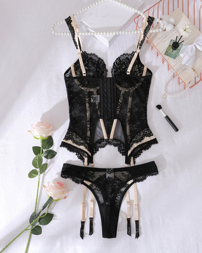 Colorblock Sheer Lace Shaping Lingerie Set