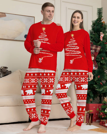 Christmas Tree Print Crew Neck Long-sleeved Family Pajama Set
