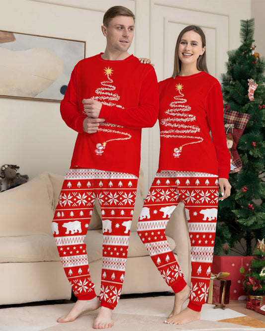 Christmas Tree Print Crew Neck Long-sleeved Family Pajama Set