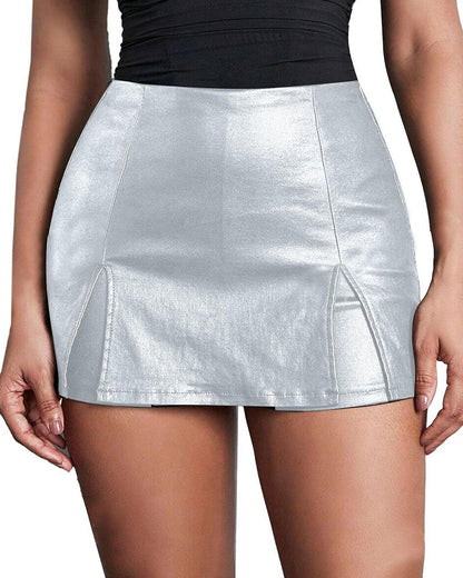 High-waisted PU Leather Tight-fitting Skirt Shorts