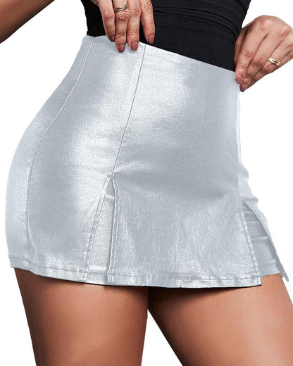 High-waisted PU Leather Tight-fitting Skirt Shorts
