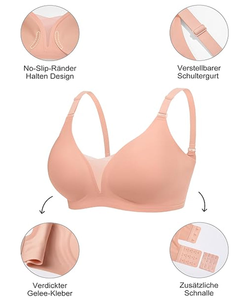 V-neck Comfortable Breathable Seamless Wire-free Push-up Mesh Bra