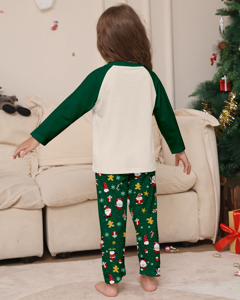 Green Santa Claus Print Crew Neck Home Wear Pajamas Family Set