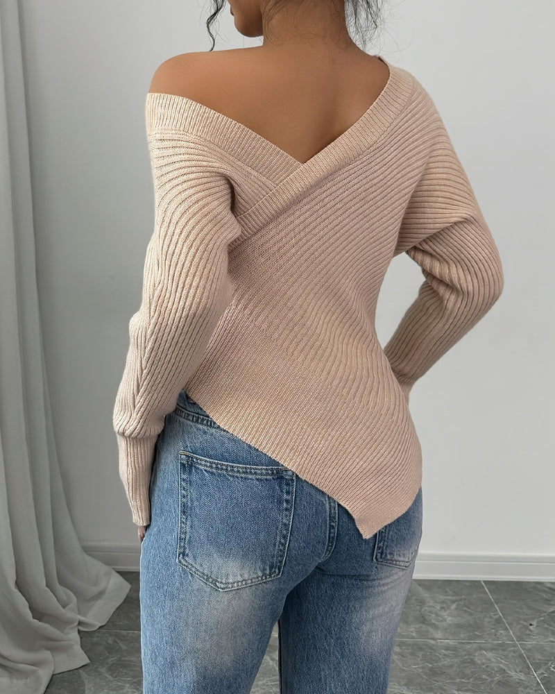 Sexy Off-the-shoulder Irregular Knit Stretch Sweater