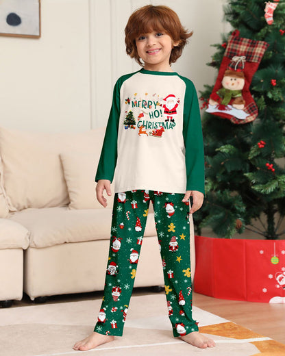 Green Santa Claus Print Crew Neck Home Wear Pajamas Family Set