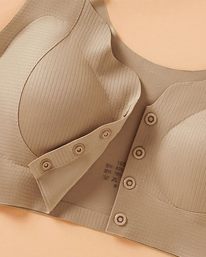 Women's V Neck Front Closure Seamless Wire-free Comfortable Breathable Vest Bra