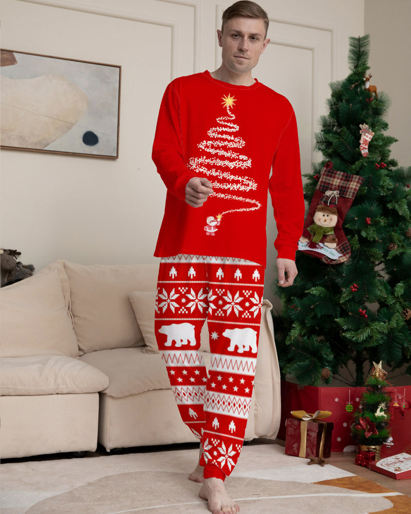 Christmas Tree Print Crew Neck Long-sleeved Family Pajama Set