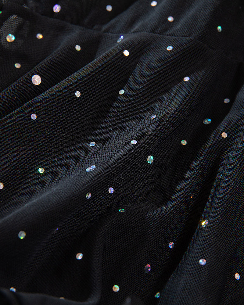 Sexy French-style Lace Mesh Sequined Lingerie Set