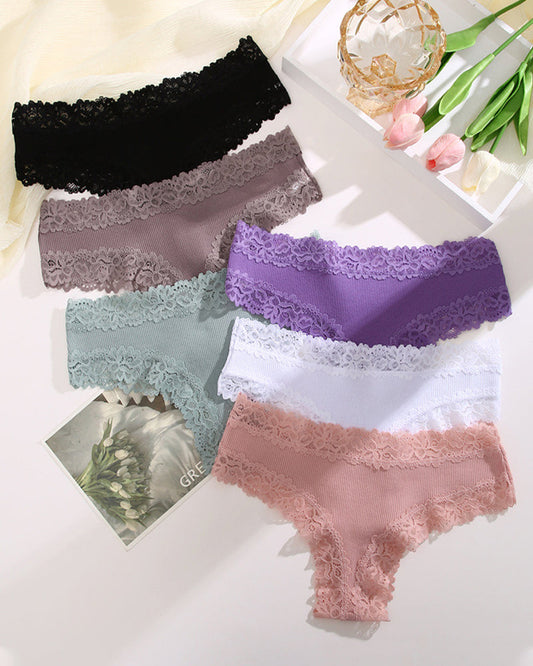 Comfortable Sexy Mid-Rise Lace-Trimmed Cotton Crotch Briefs