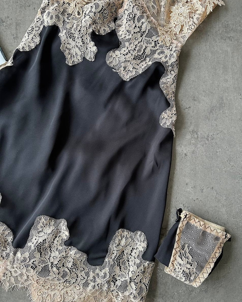 Sexy Deep V-neck Ice Silk Lace Patchwork Backless Camisole Nightgown