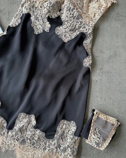 Sexy Deep V-neck Ice Silk Lace Patchwork Backless Camisole Nightgown