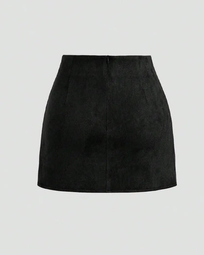 Retro Pleated Faux Suede Slim-fit Mid-waist Skirt