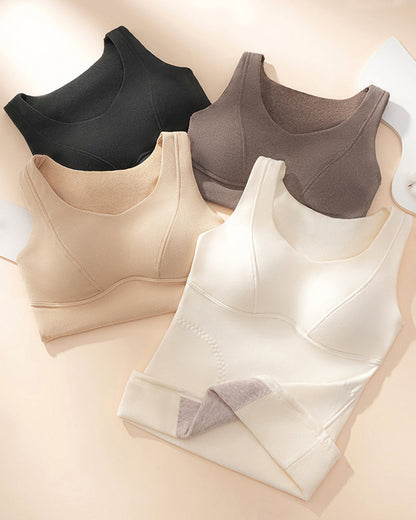 Silk Patch Fleece-Lined Fixed Cups Wire-Free Comfortable Warm Vest