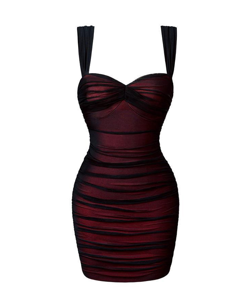 Women's Sexy Mesh Pleated Bodycon Sleeveless Mini Dress