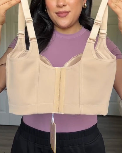 Women's Lace Trim Wide Back Underwire Long Body Shaping Push-up Bra