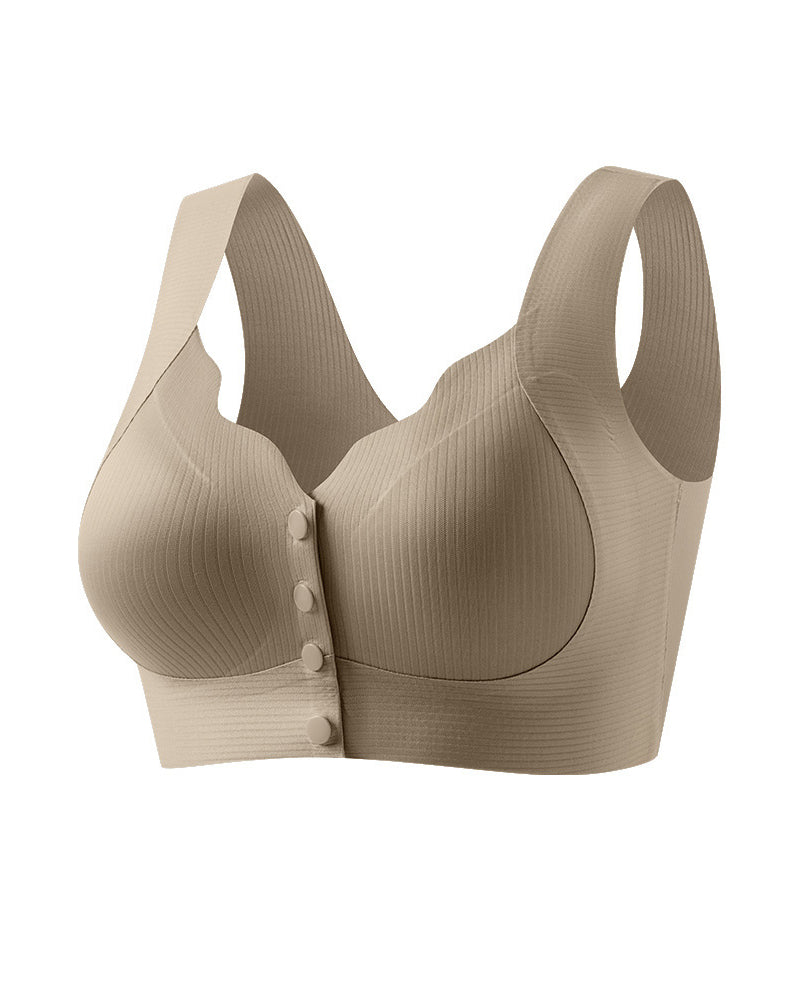 Women's V Neck Front Closure Seamless Wire-free Comfortable Breathable Vest Bra